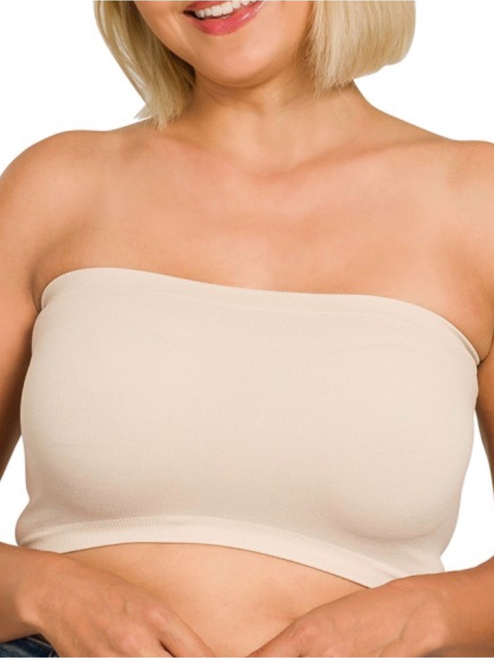 Zenana Outfitters Plus OS Fit L-2XL Seamless Strapless Bandeau - Cream